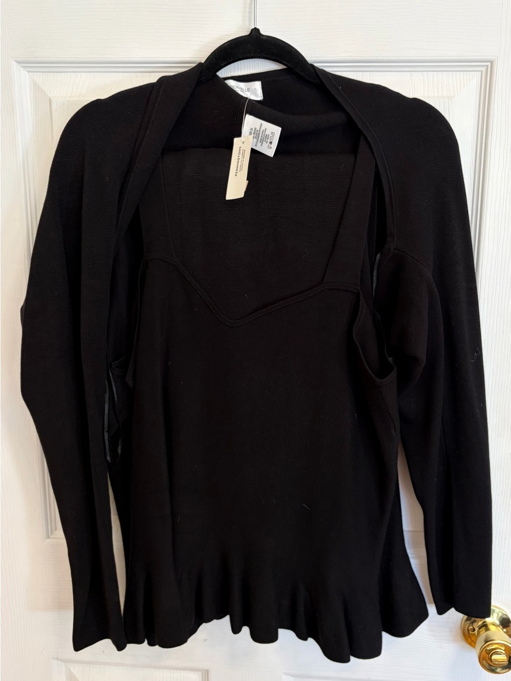 3 piece outfit Black Knit Layered-Look tank and cropped bolero with skirt